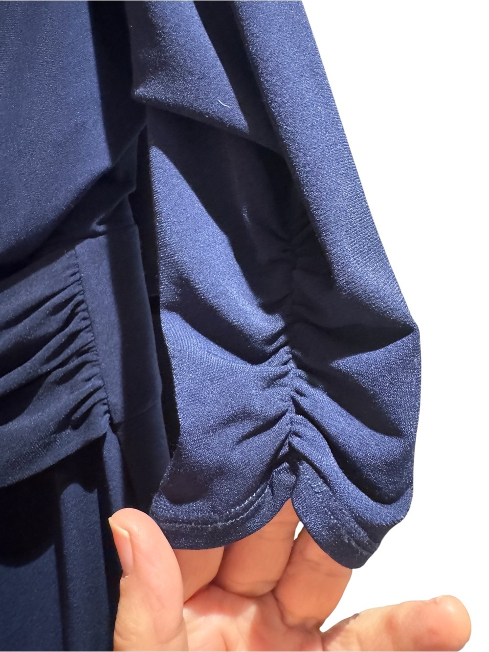 Laundry By Shelli Segal Navy 3/4 Ruched Sleeve Dress Triple belted waist, sz 10 - Picture 4 of 8